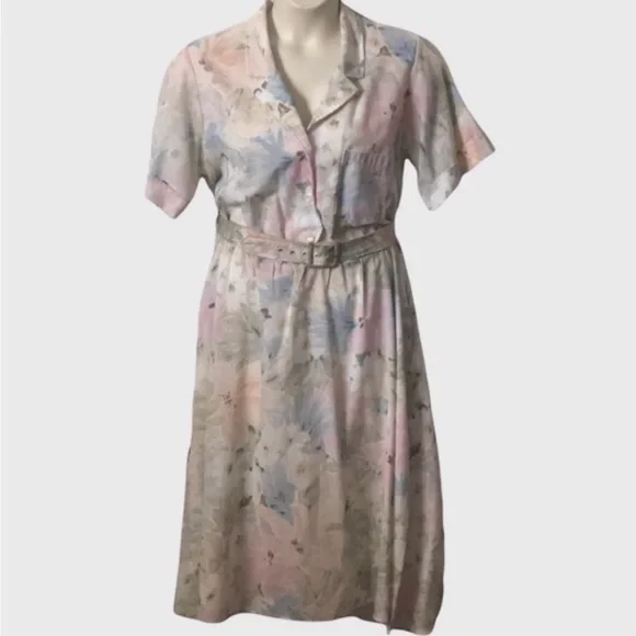 Vintage Women’s Pastel Blue Pink and Green Shirtwaist Dress Size - Picture 9 of 12